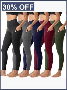 5 Pack High Waisted Leggings with Pockets Tummy Control Workout Yoga Pants